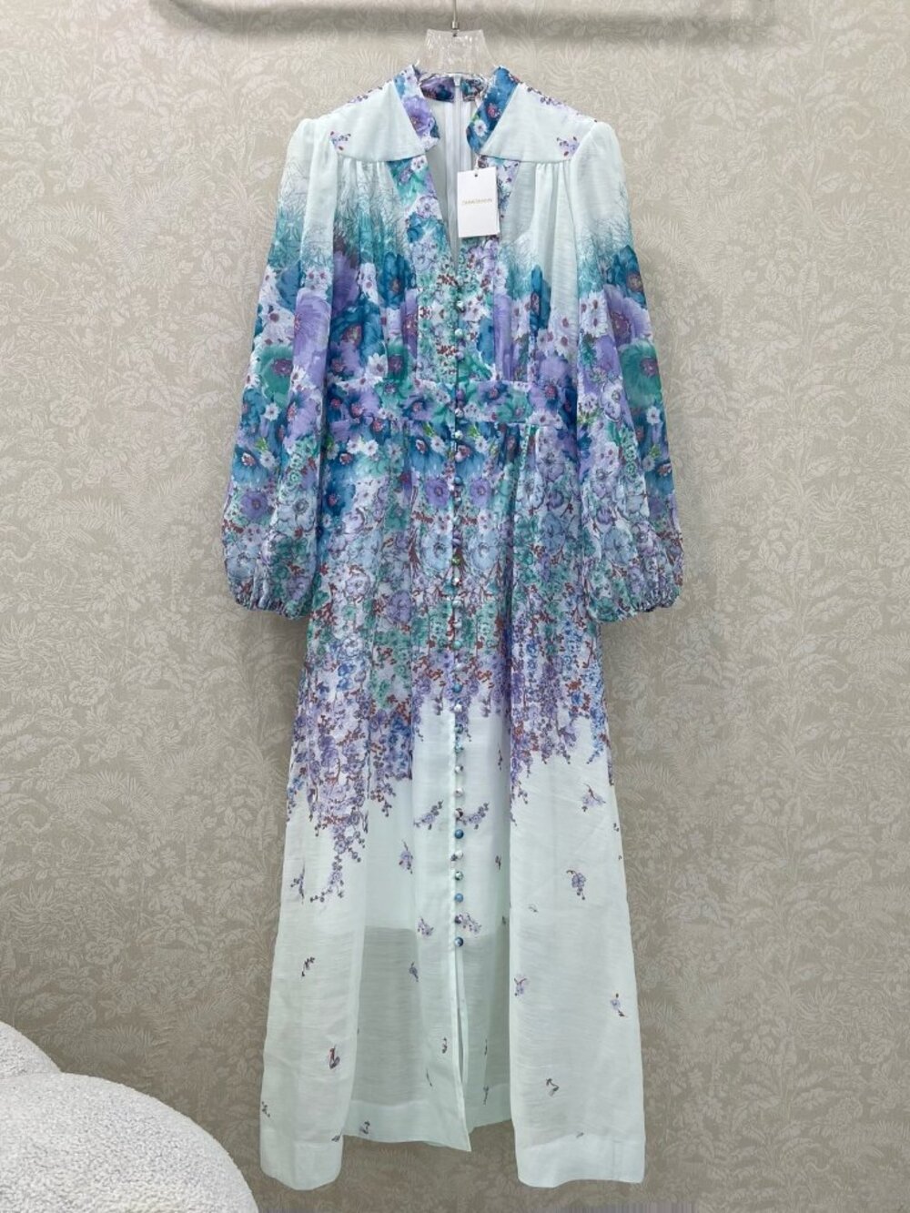 Zimmermann Light Mint Green Watercolor Floral Long Dress - Picture 1 of 9